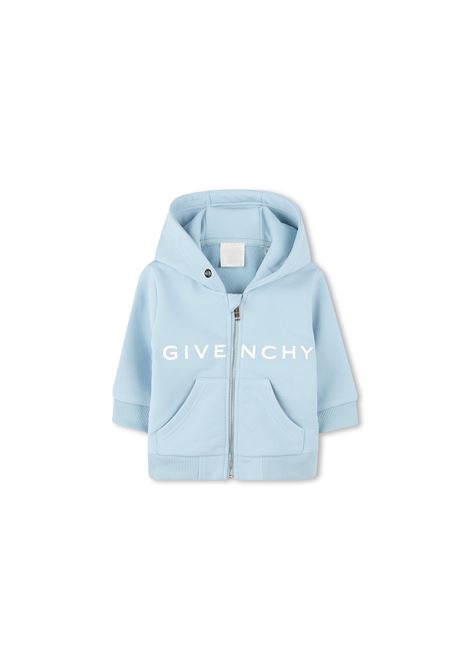 Felpa Zip-Up Celeste Con Logo GIVENCHY KIDS | H30636772